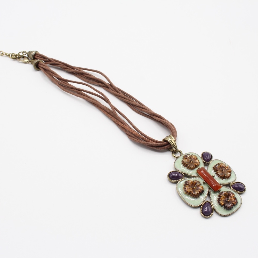 Vtg Multi-Stone and Enamel Pendant Necklace, Statement Necklace